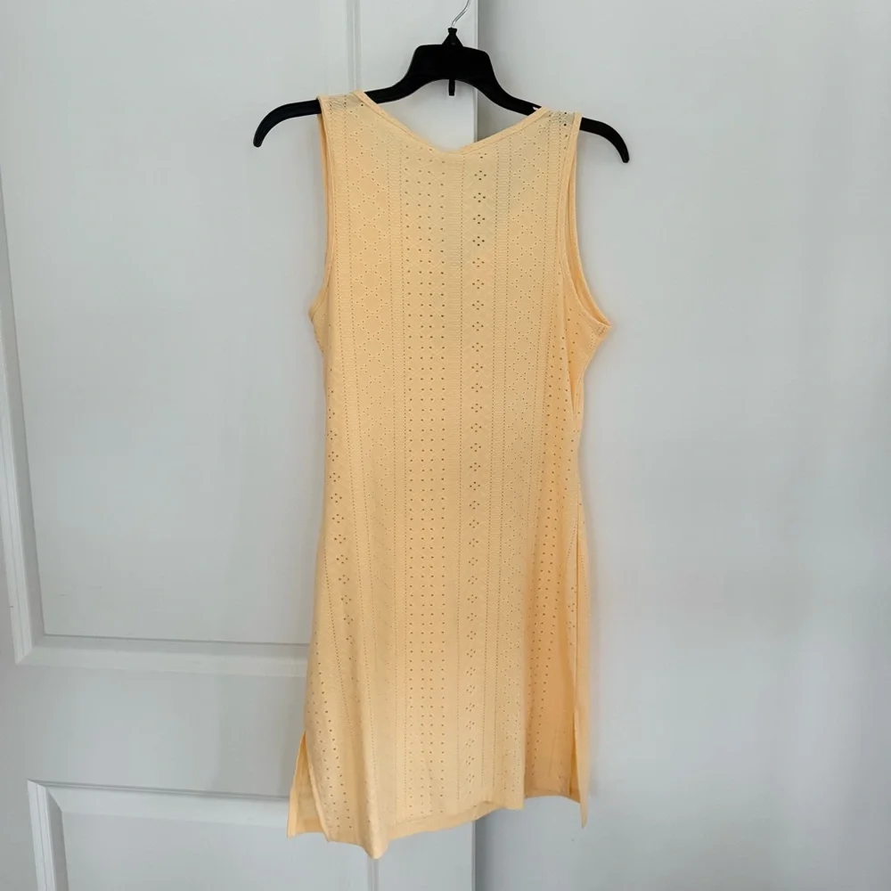 POPYOUNG NWT Bodycon Minidress Beach Cover Up Pale Yellow Eyelet Sheer V-Neck L